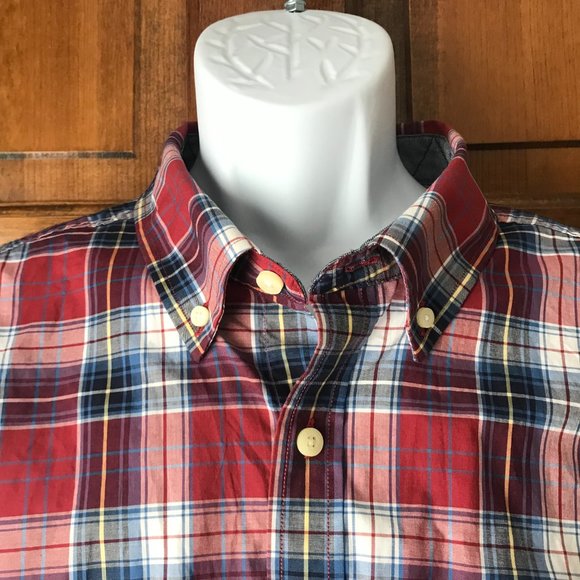 FINAL PRICE - Nautica Red/Navy/White/Yellow Plaid Button-Down Shirt XX-Large - Picture 5 of 10
